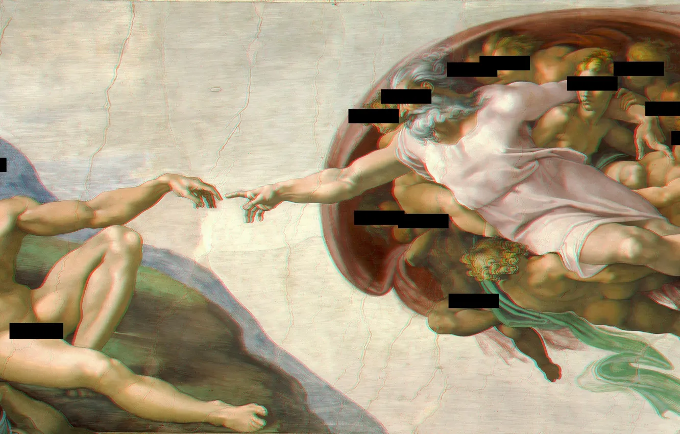 Photo wallpaper painting, god, creation of adam, aesthetic, redacted