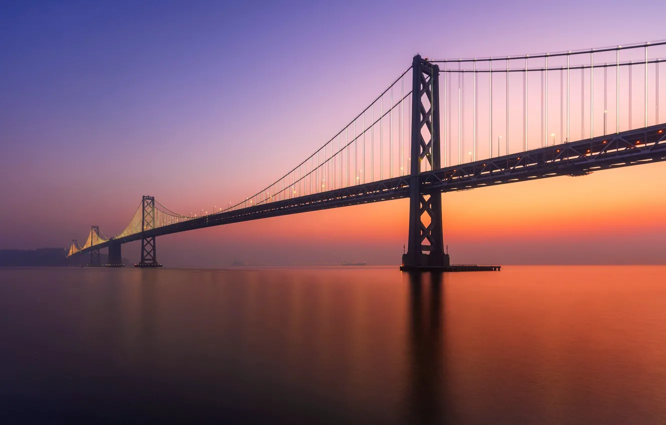 Photo wallpaper sunset, bridge, California, San Francisco, Pier