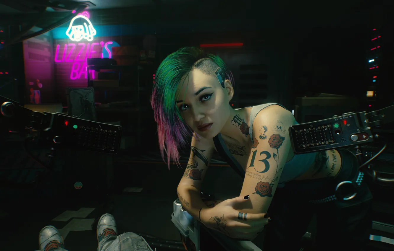 Photo wallpaper Girl, Games, Neon, Cyberpunk 2077
