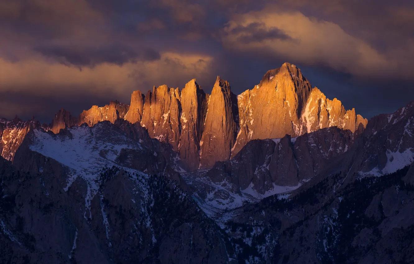 Photo wallpaper the sky, clouds, snow, sunset, mountains, nature, rocks, USA