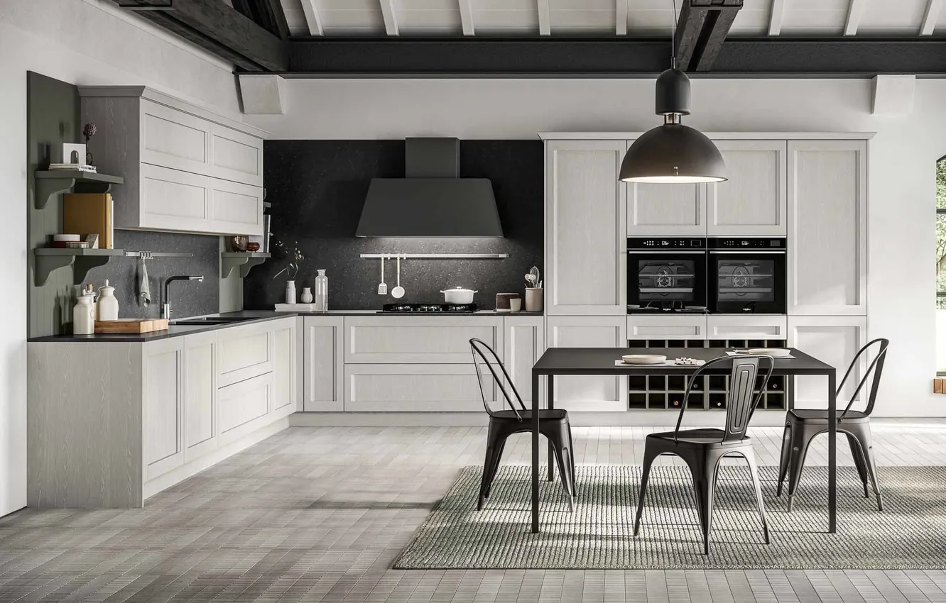 Photo wallpaper style, Villa, interior, Italy, kitchen, dining room, dining area, Italian design