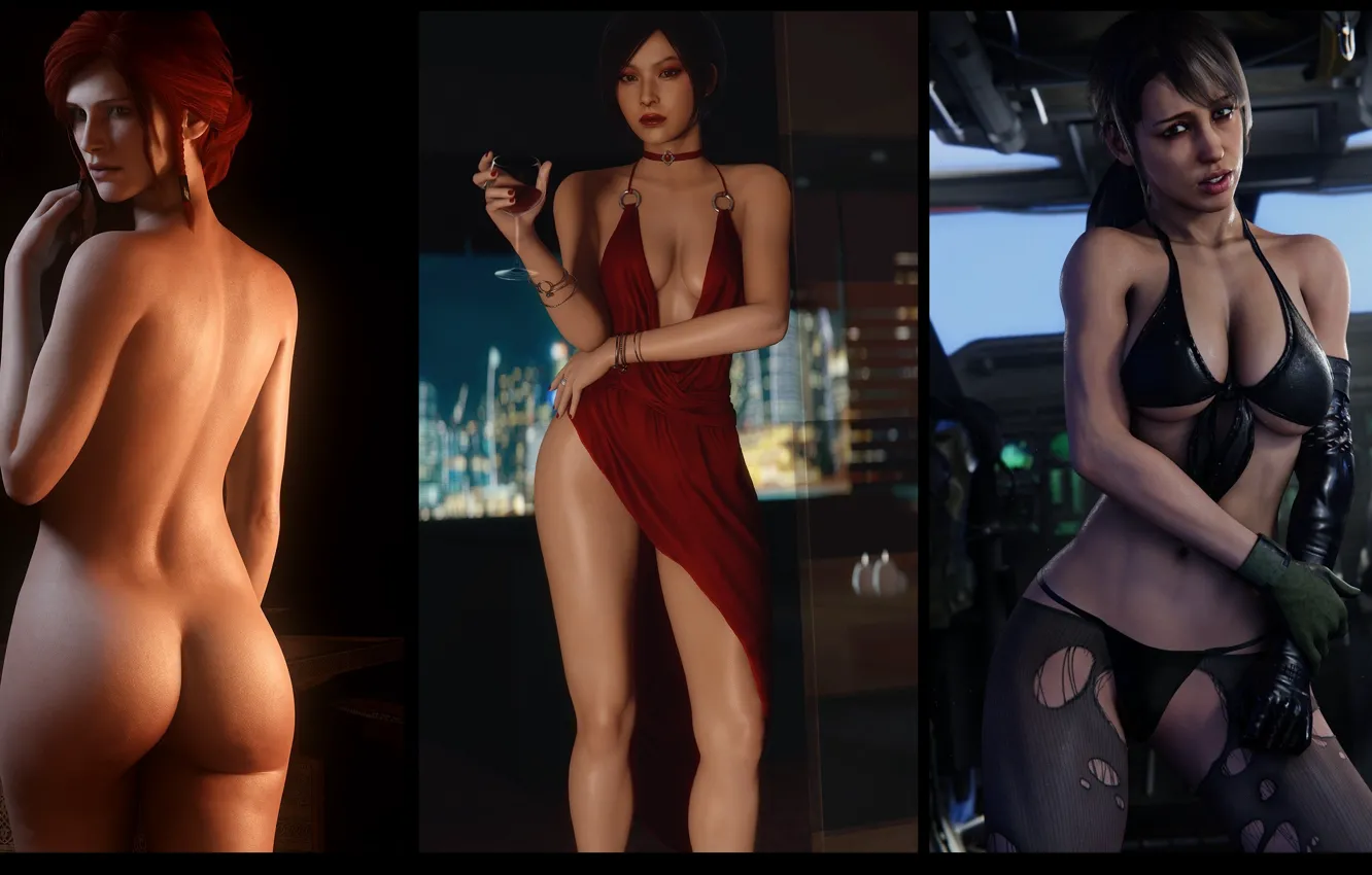Photo wallpaper The Witcher, girls, Resident Evil, Triss Merigold, Ada Wong, mgs, Quiet