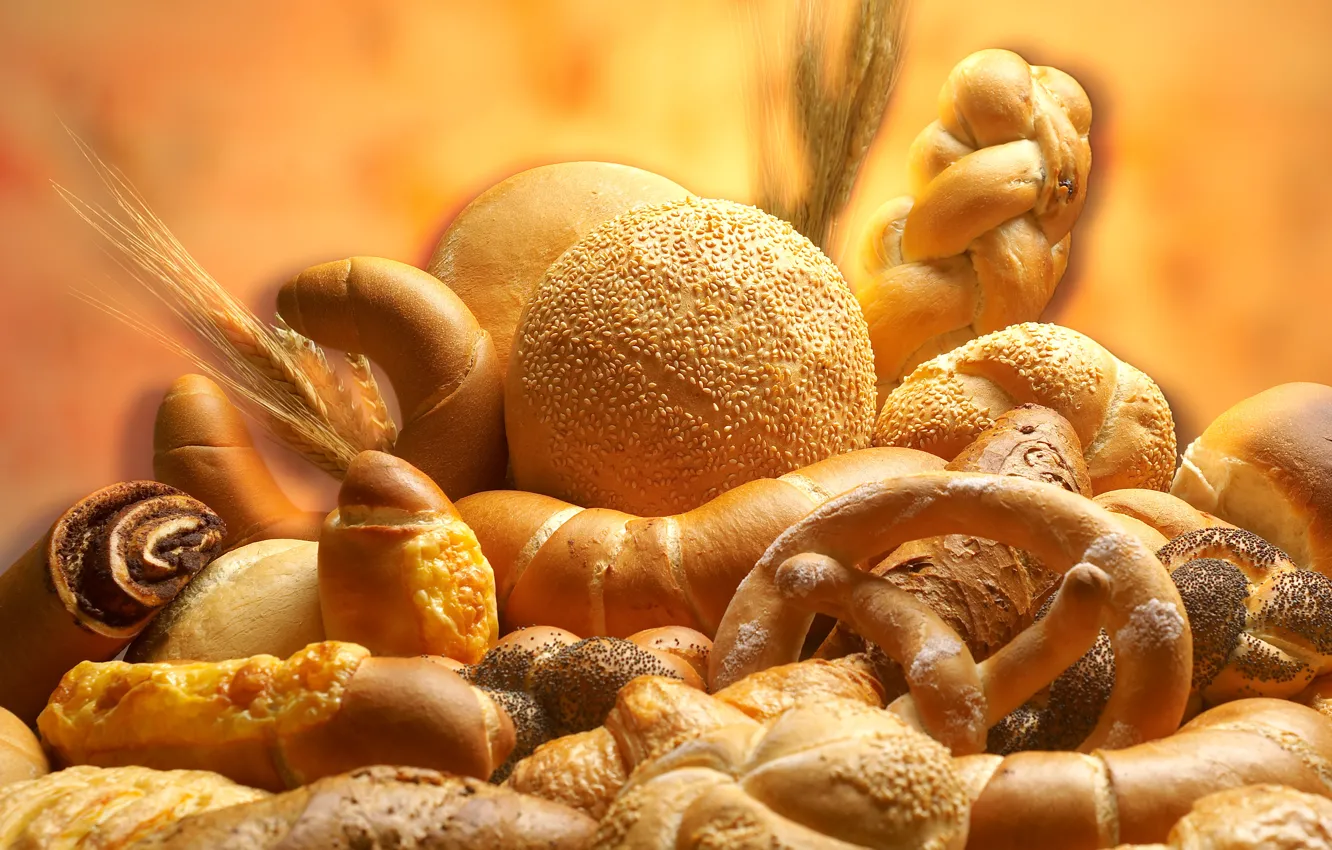 Photo wallpaper spikelets, bread, bread, cakes, bagels