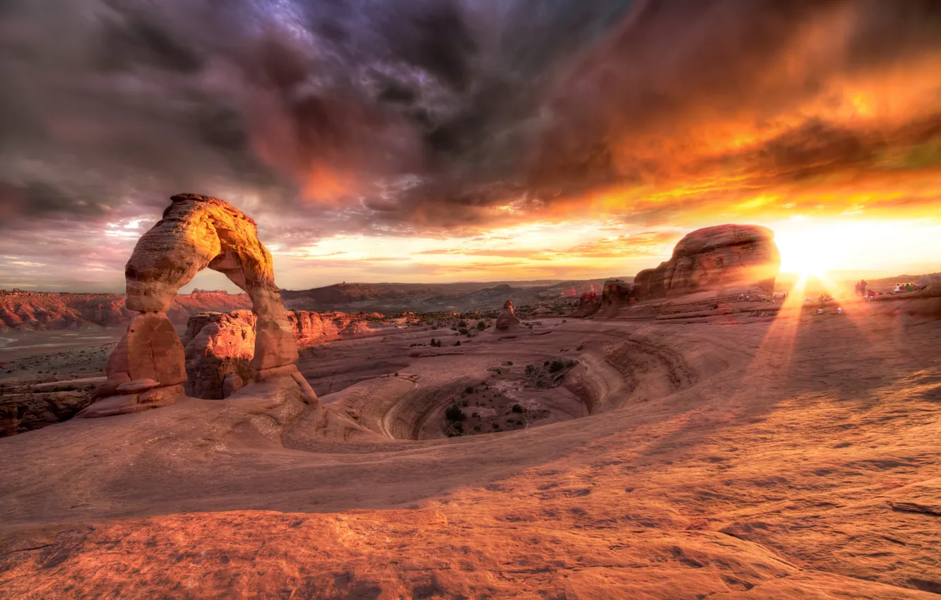 Photo wallpaper landscape, sunset, mountains