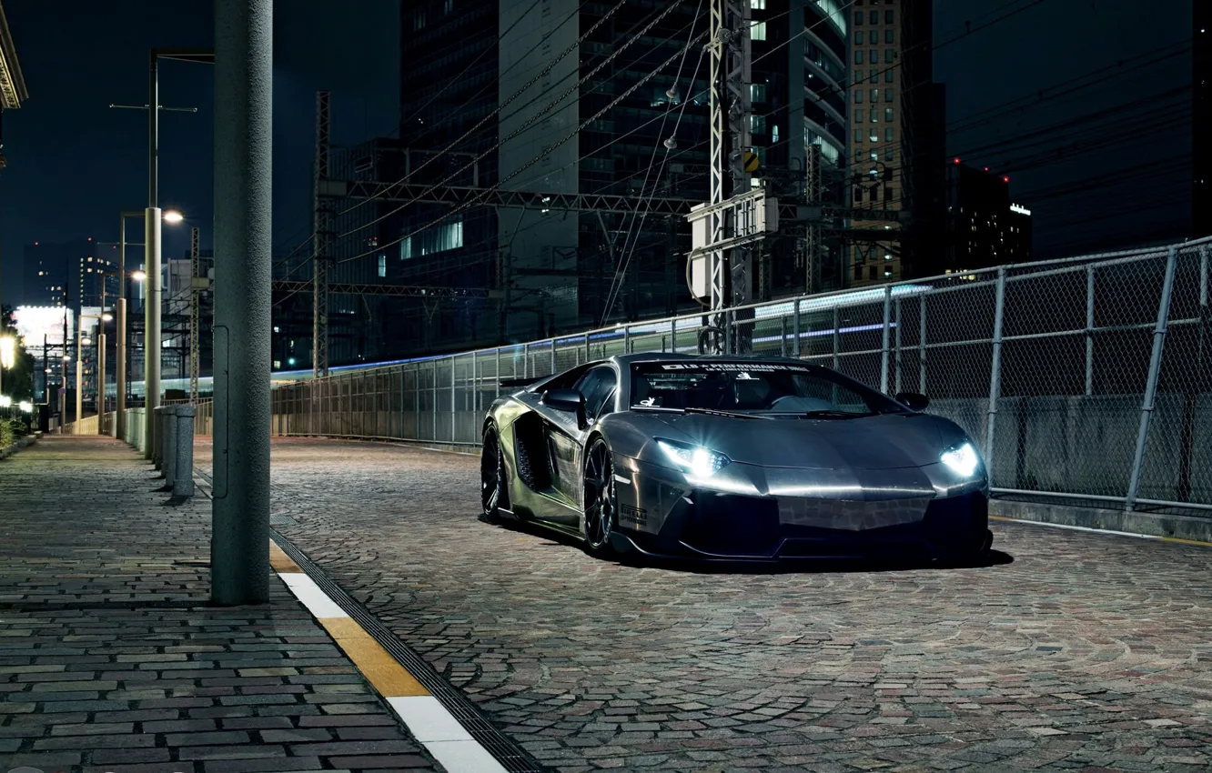 Photo wallpaper Night, Grey, Aventador