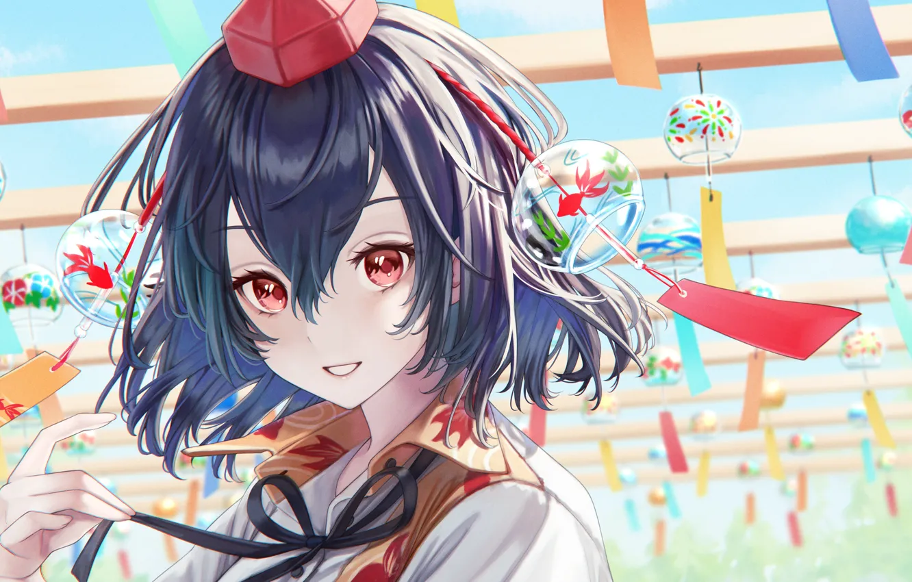 Photo wallpaper girl, bells, Aya Shameimaru, Tohou Project