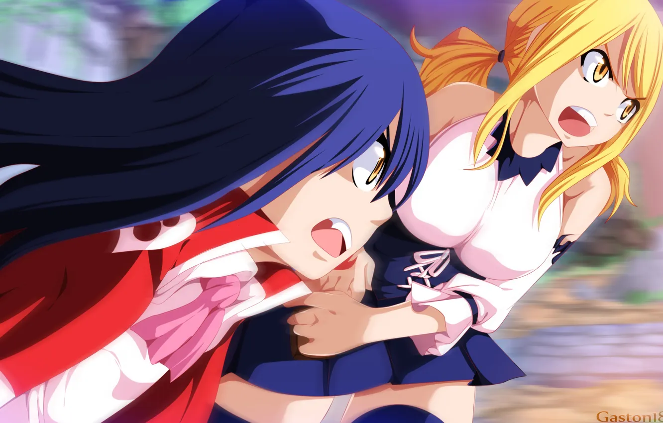 Photo wallpaper look, girls, attack, two, Creek, anime, art, fairy tail