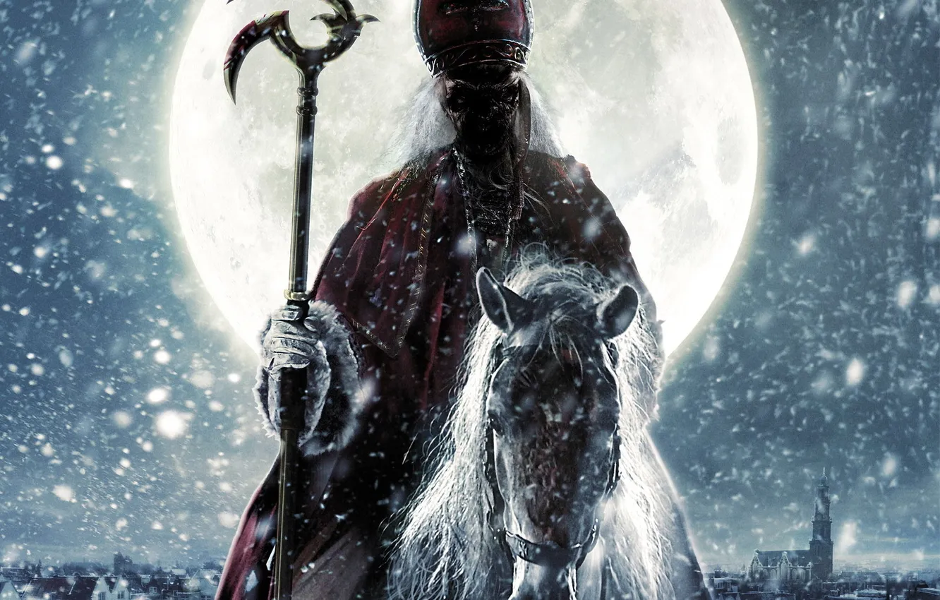 Photo wallpaper snow, the moon, Santa froze