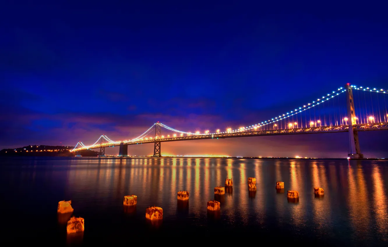 Photo wallpaper bridge, lights, CA, San Francisco, California, San Francisco
