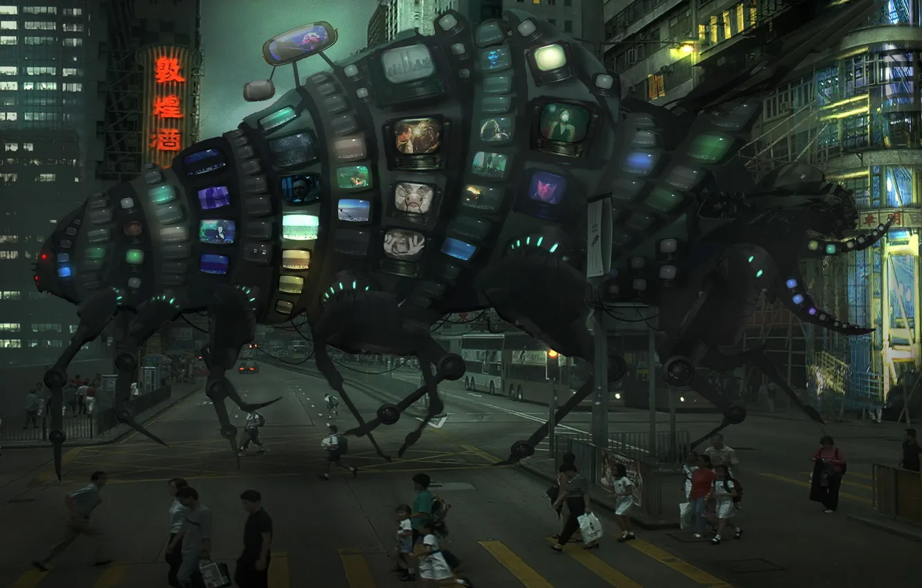 Photo wallpaper the city, street, people, something, monitor