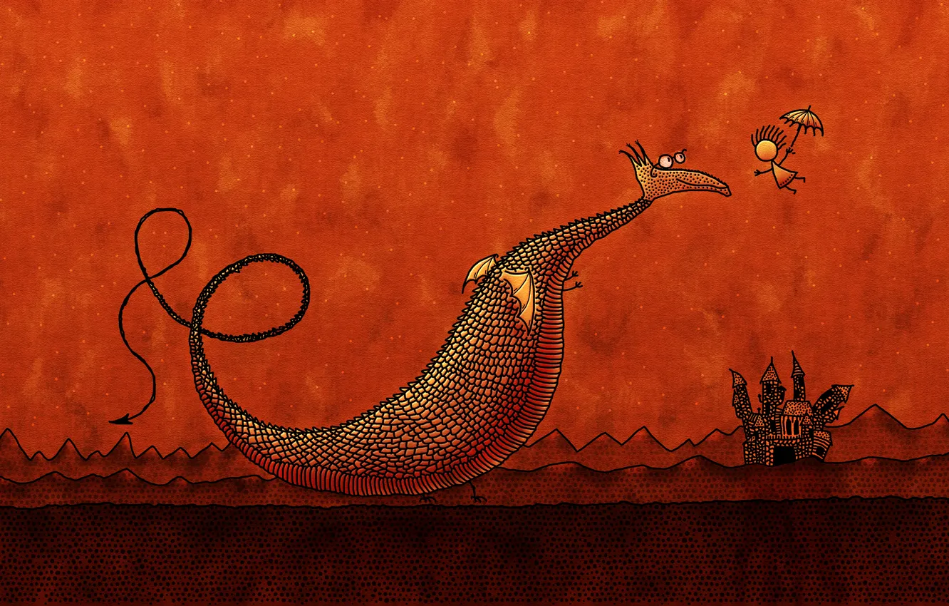 Photo wallpaper castle, dragon, men