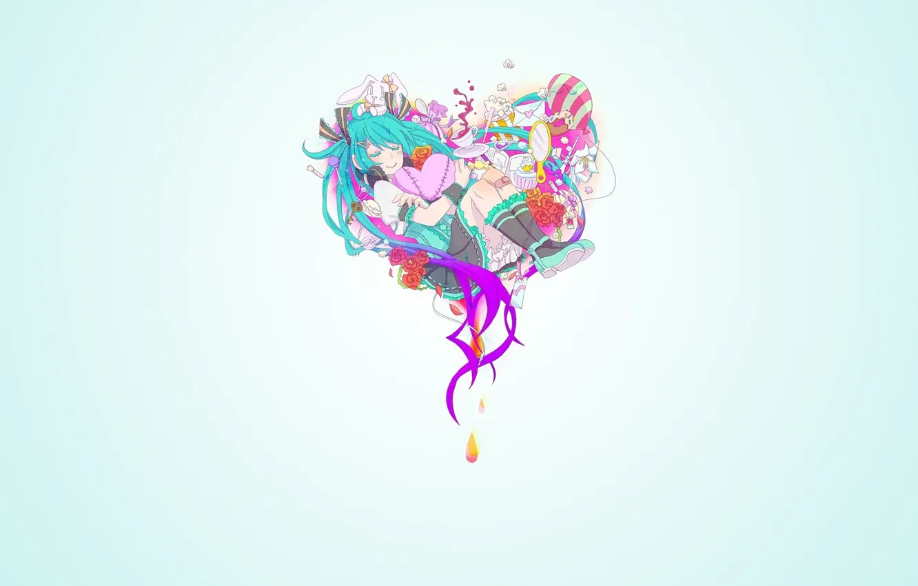 Photo wallpaper background, heart, girl, Vocaloid, Hatsune Miku
