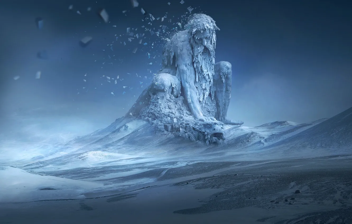Photo wallpaper ice, fantasy, winter, snow, digital art, artwork, giant, fantasy art