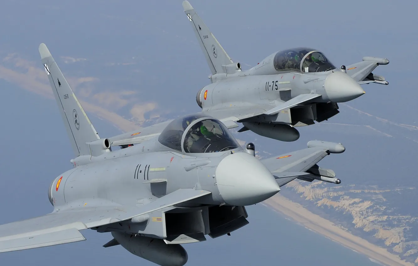 Photo wallpaper fighter, lights, pilot, Eurofighter Typhoon, Cockpit, The air force of Spain, PGO, ILS