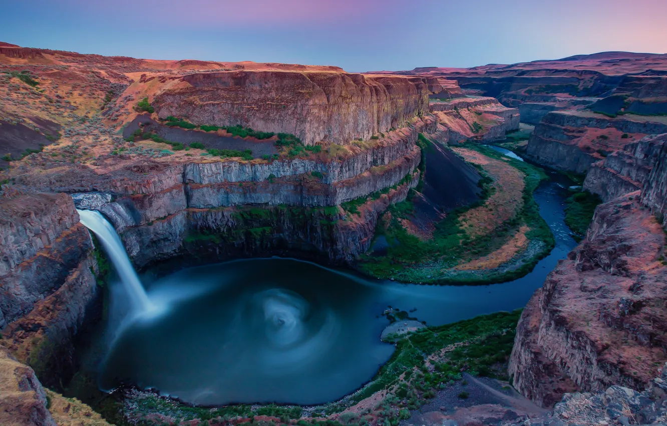 Photo wallpaper sunset, river, waterfall, canyon, USA, Washington, Palouse Falls State Park