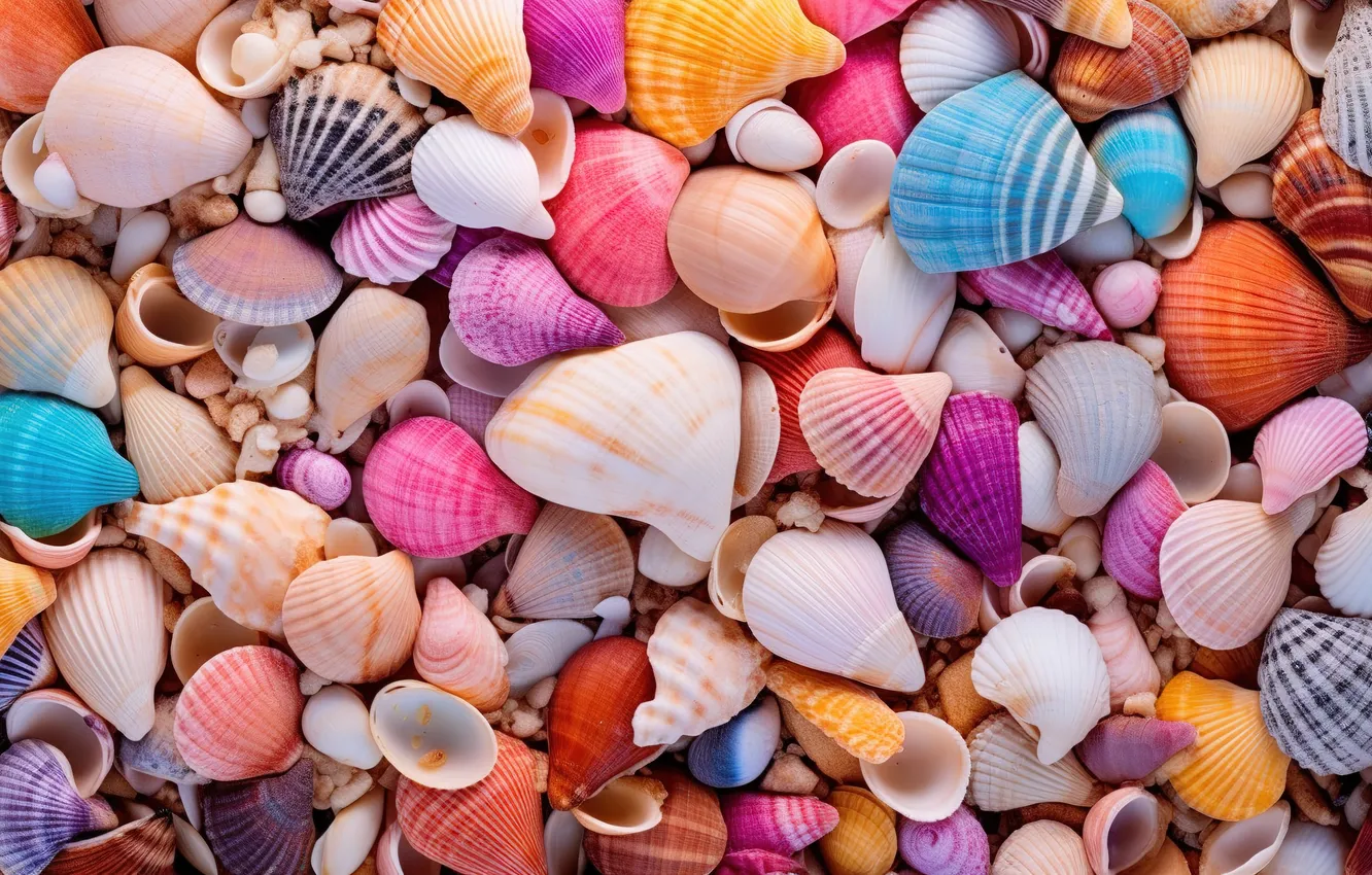 Photo wallpaper sand, beach, pebbles, stones, background, colorful, shell, beach