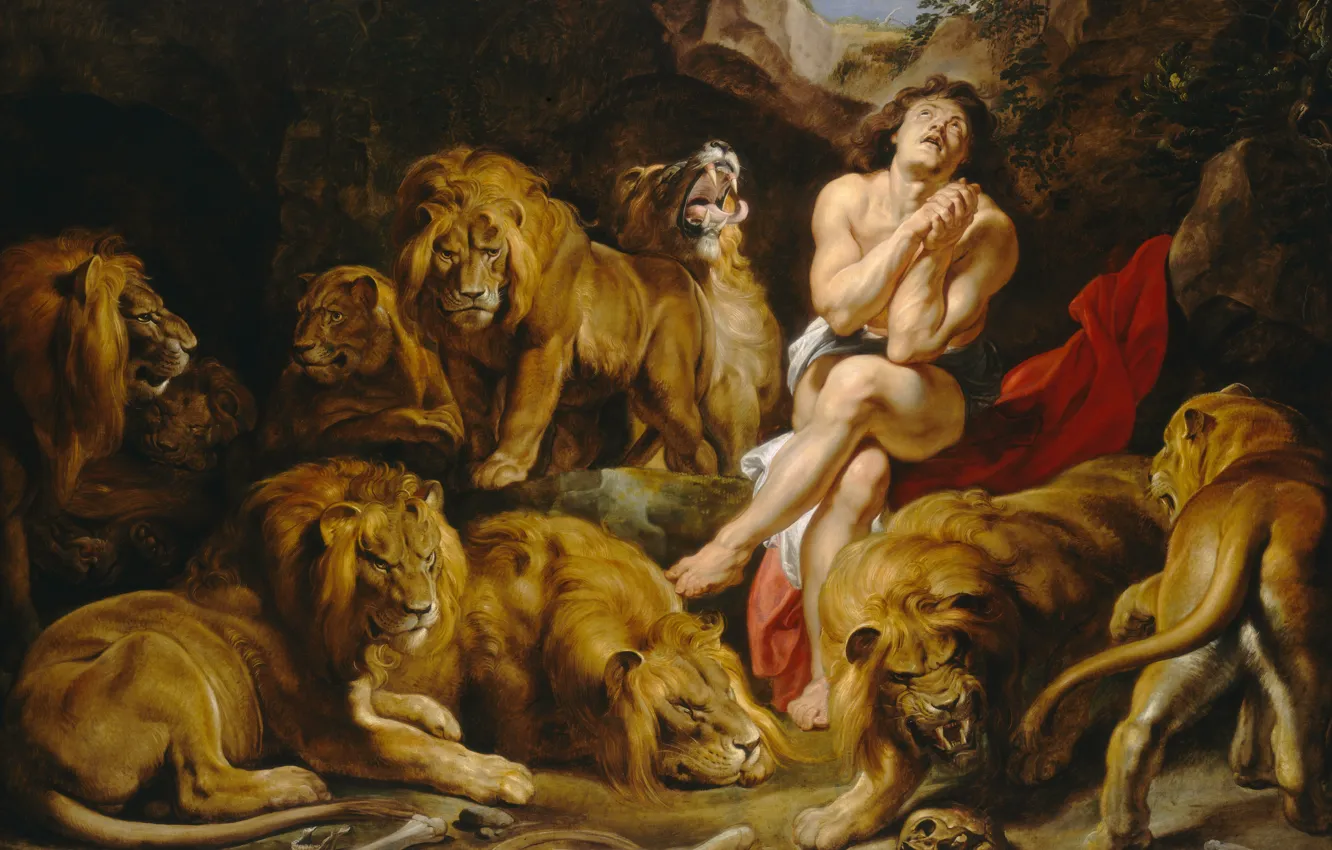 Photo wallpaper animals, picture, Peter Paul Rubens, mythology, Pieter Paul Rubens, Daniel in the Lions ' Den
