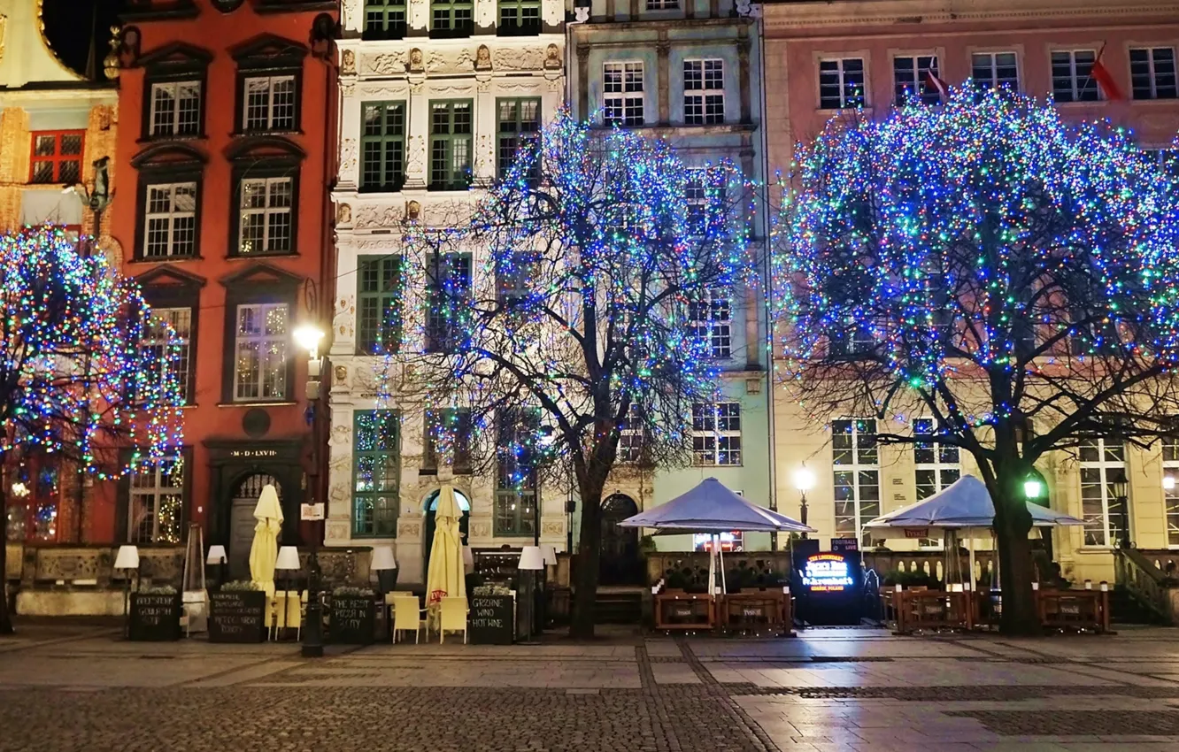 Photo wallpaper dark, Christmas, street, building