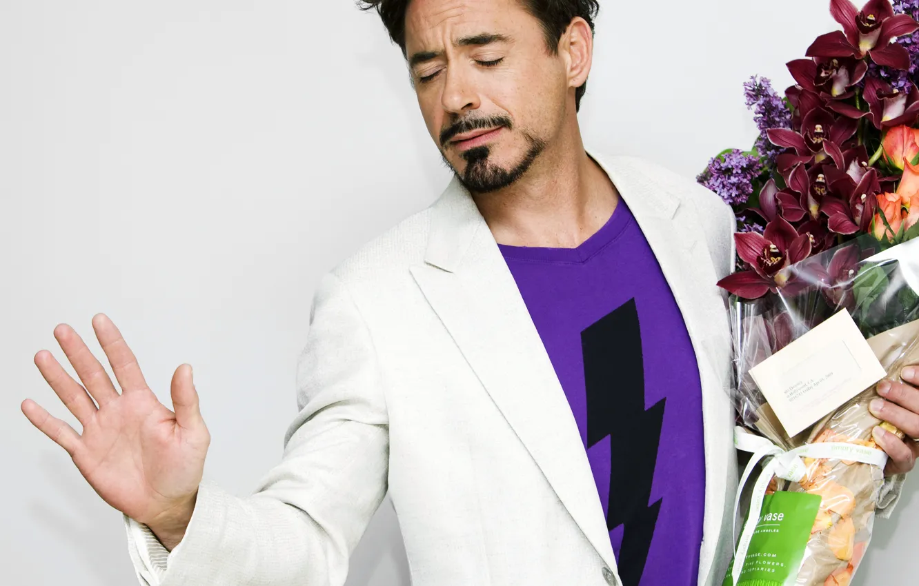 Photo wallpaper flowers, actor, note, Robert Downey Jr, actor, note, Orchid, flowers