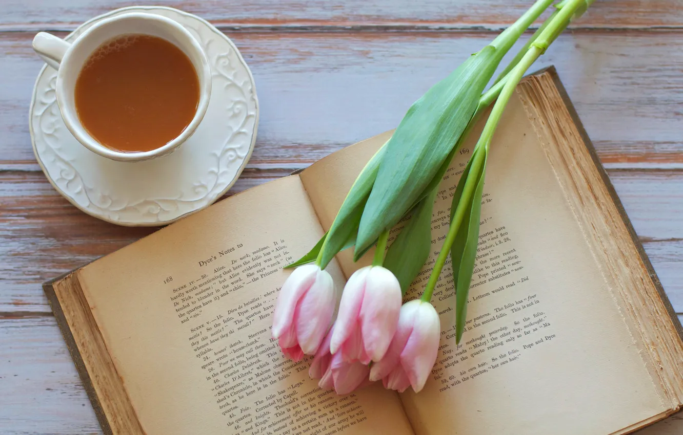 Photo wallpaper love, flowers, tea, tulips