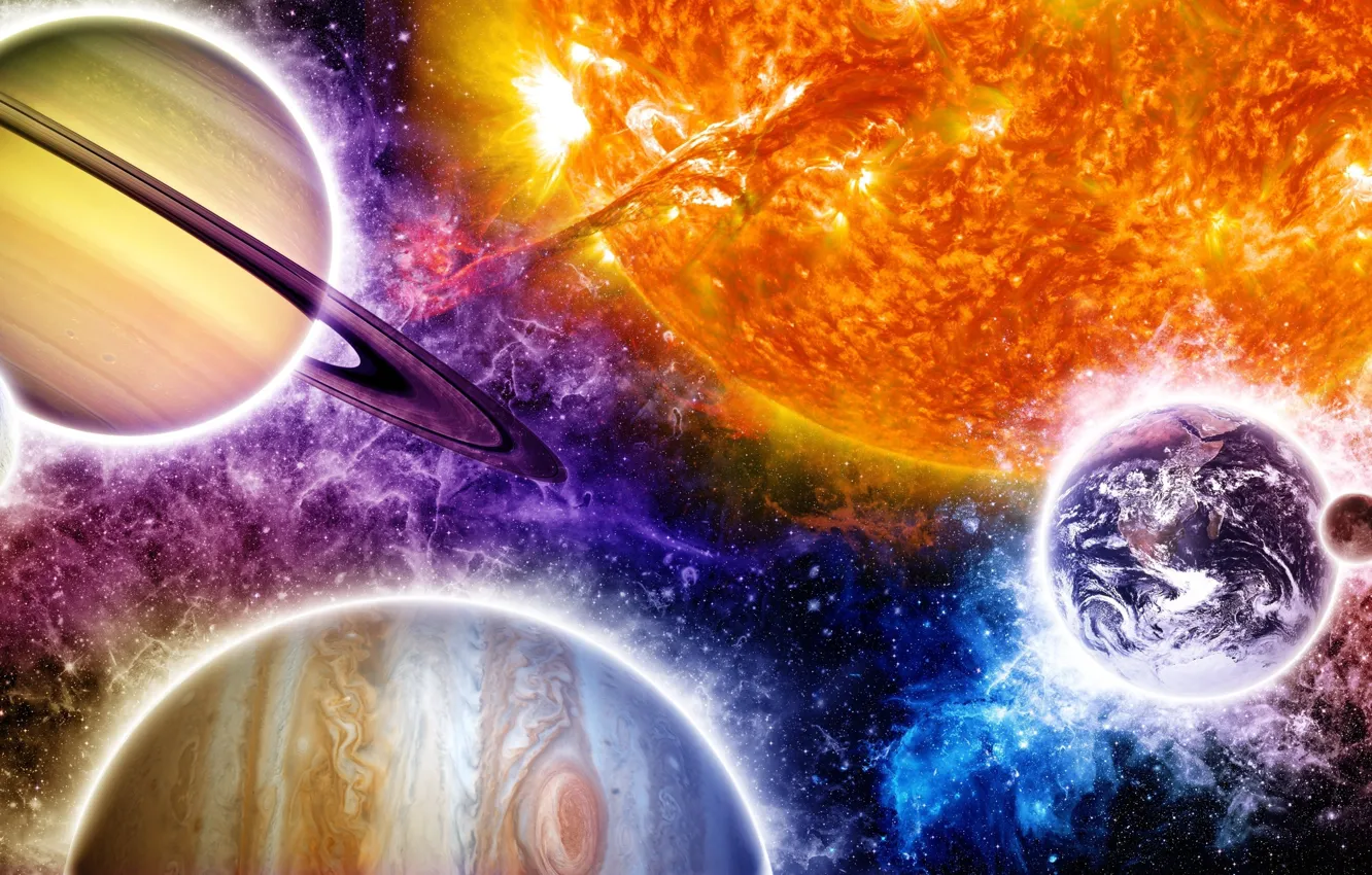 Photo wallpaper colors, art, sun, planets