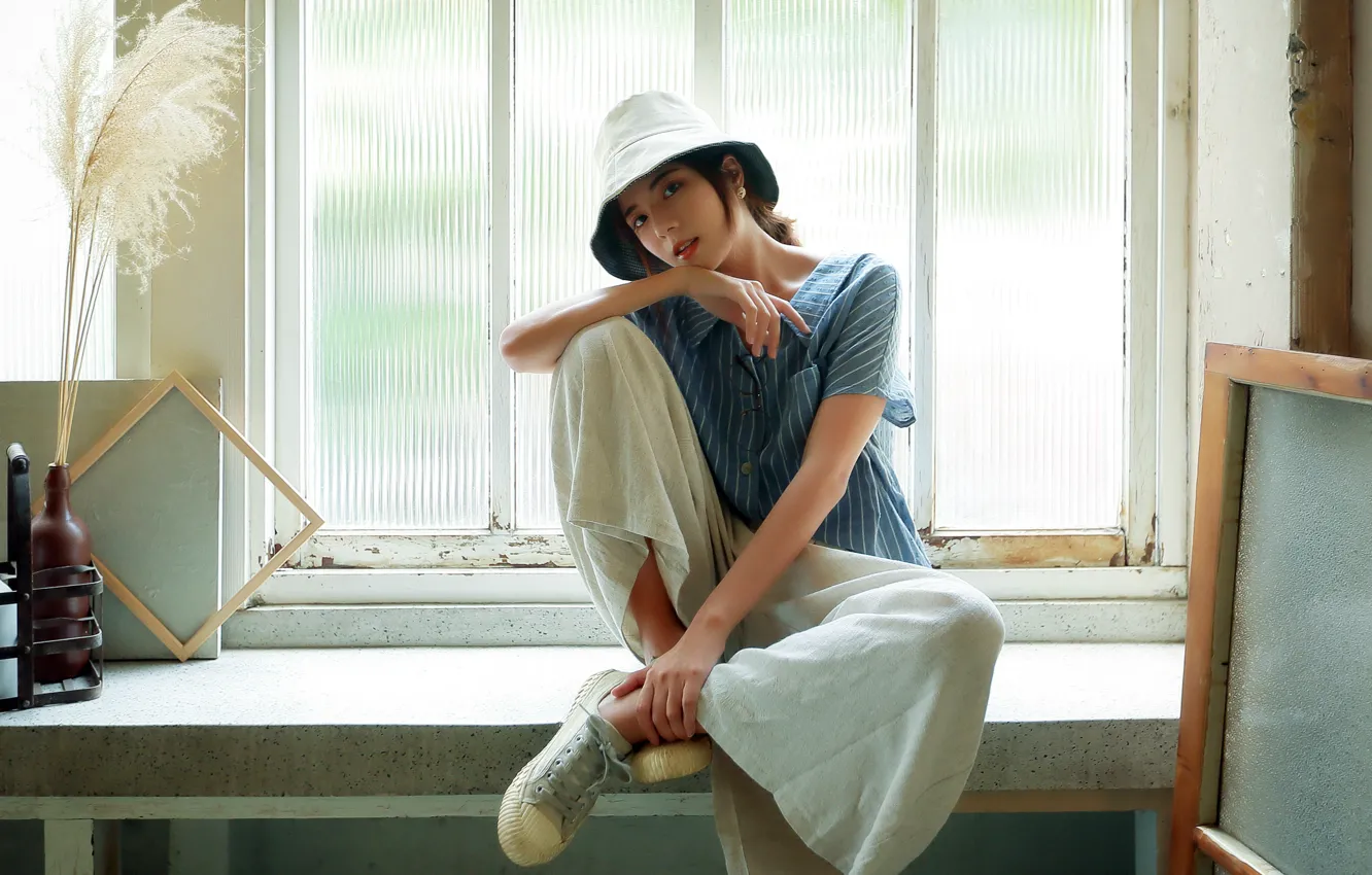 Photo wallpaper girl, window, Asian