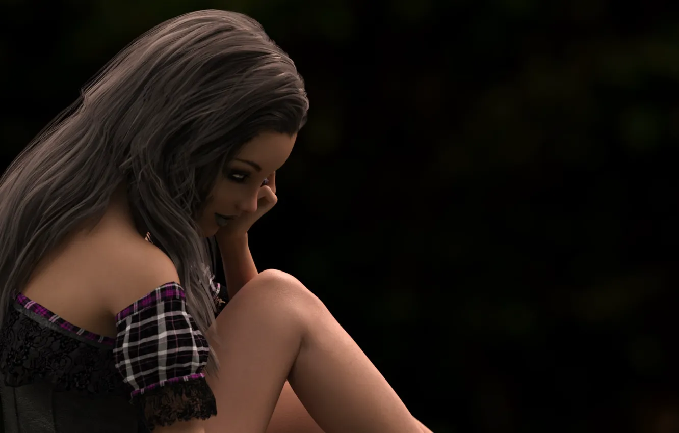 Photo wallpaper girl, night, sitting