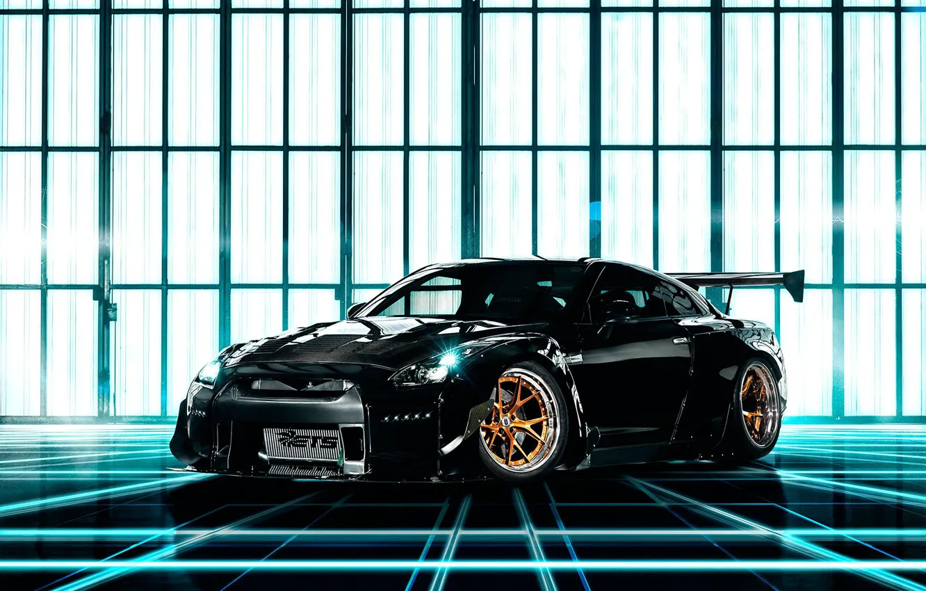 Photo wallpaper car, black, tuning, nissan gt-r