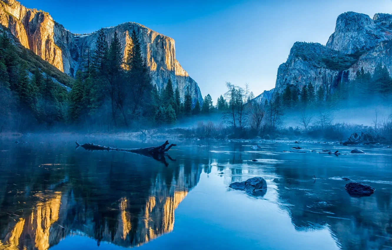 Photo wallpaper water, landscape, mountains, nature, fog, rocks