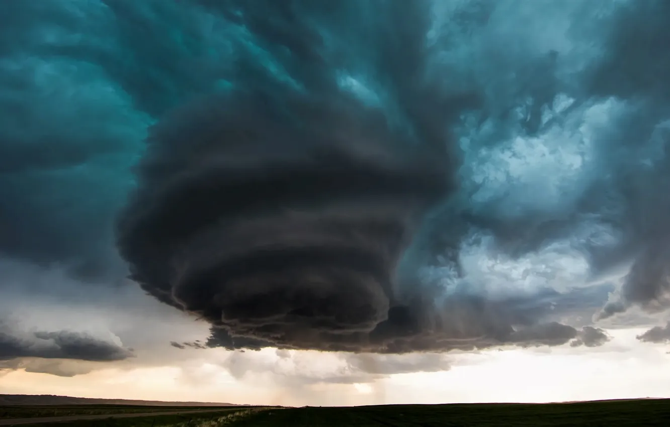 Photo wallpaper the storm, field, the sky, landscape, clouds, nature, horizon, tornado