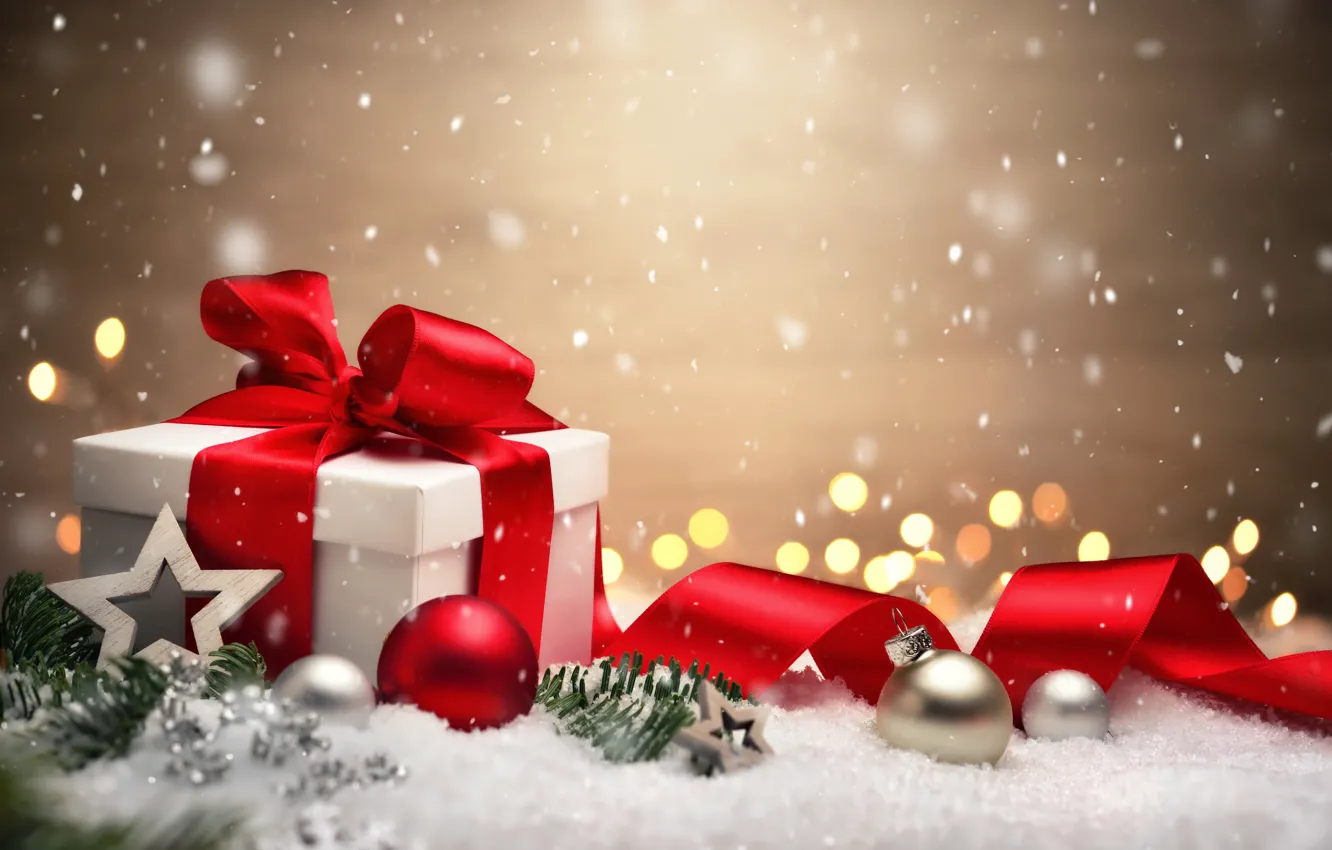 Photo wallpaper snow, holiday, gift, toy, tape, decor, Smileus