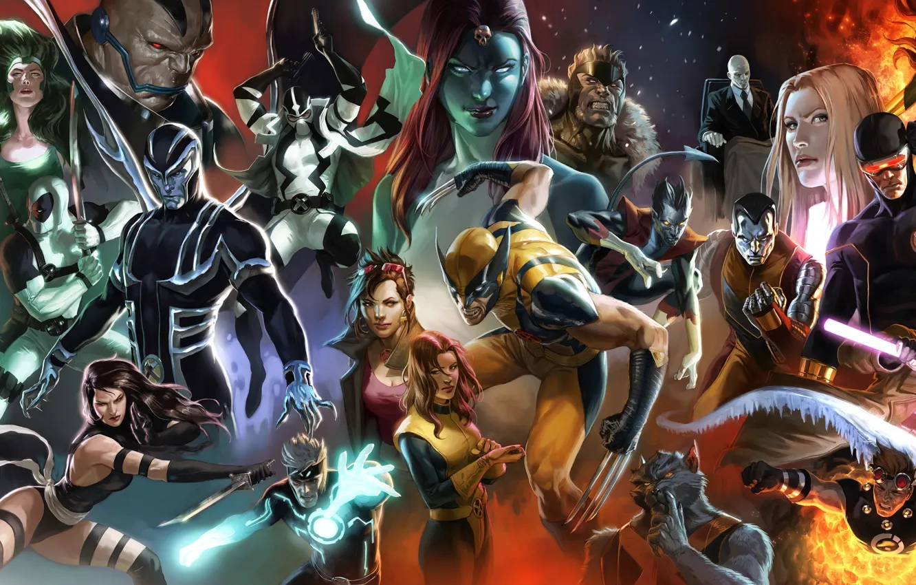 Photo wallpaper Mystic, Wolverine, Storm, Rogue, Magneto, Professor X, Beast, Colossus