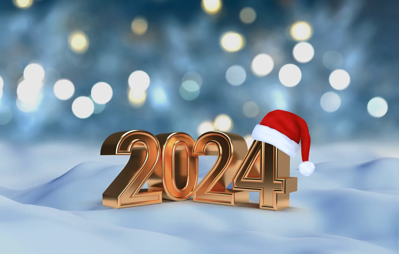 Photo wallpaper winter, snow, gold, new year, figures, golden, winter, snow