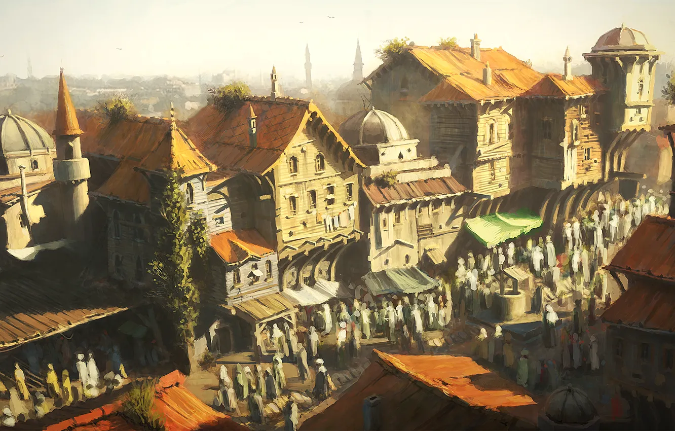 Photo wallpaper the city, people, home, Bazaar, Constantinople, Assassin’s Creed: Revelations, Istambul