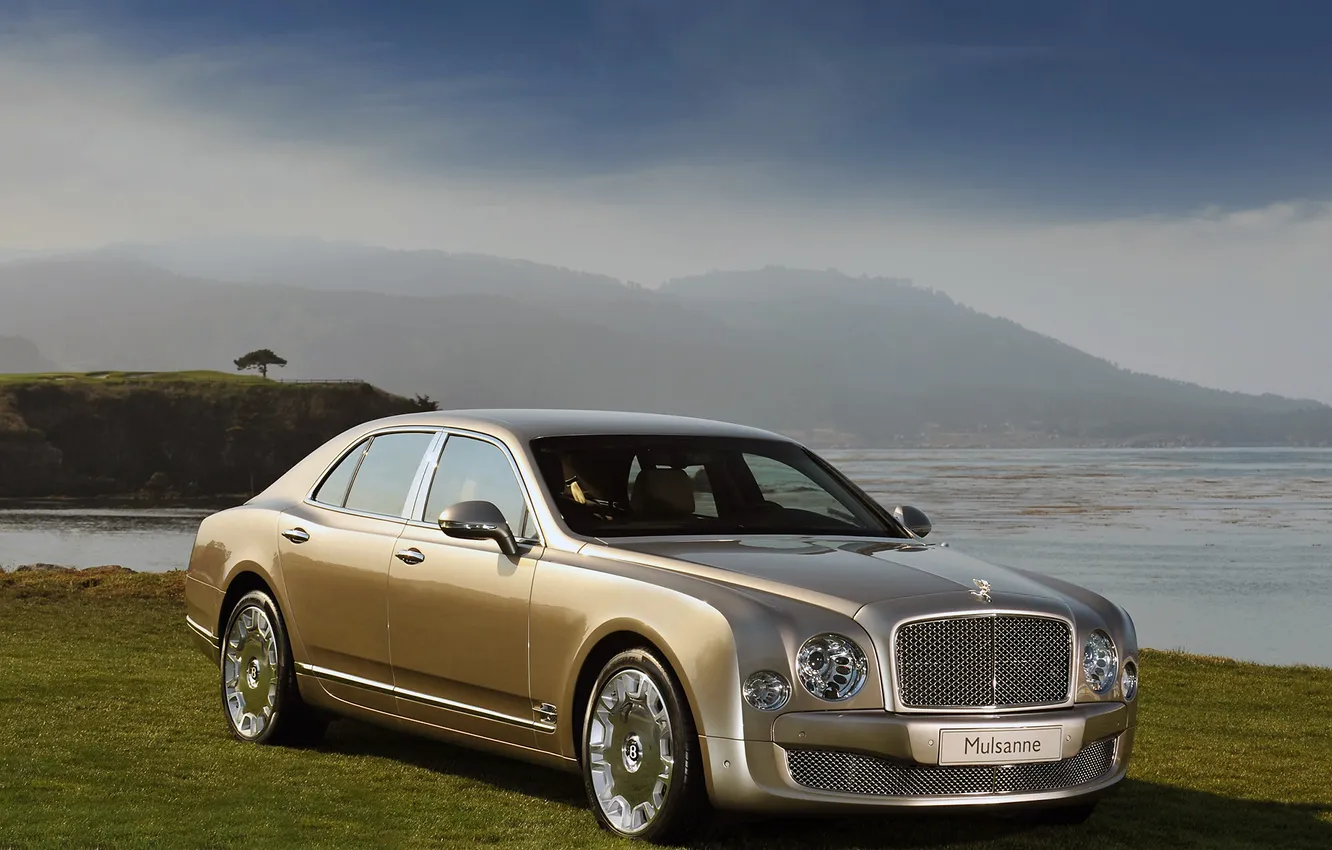Photo wallpaper auto, grass, water, Bentley Mulsanne
