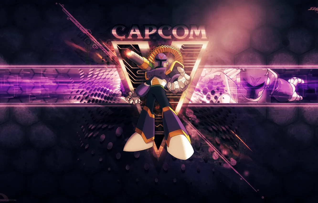 Photo wallpaper green, vector, light, white, black, orange, Capcom, purple