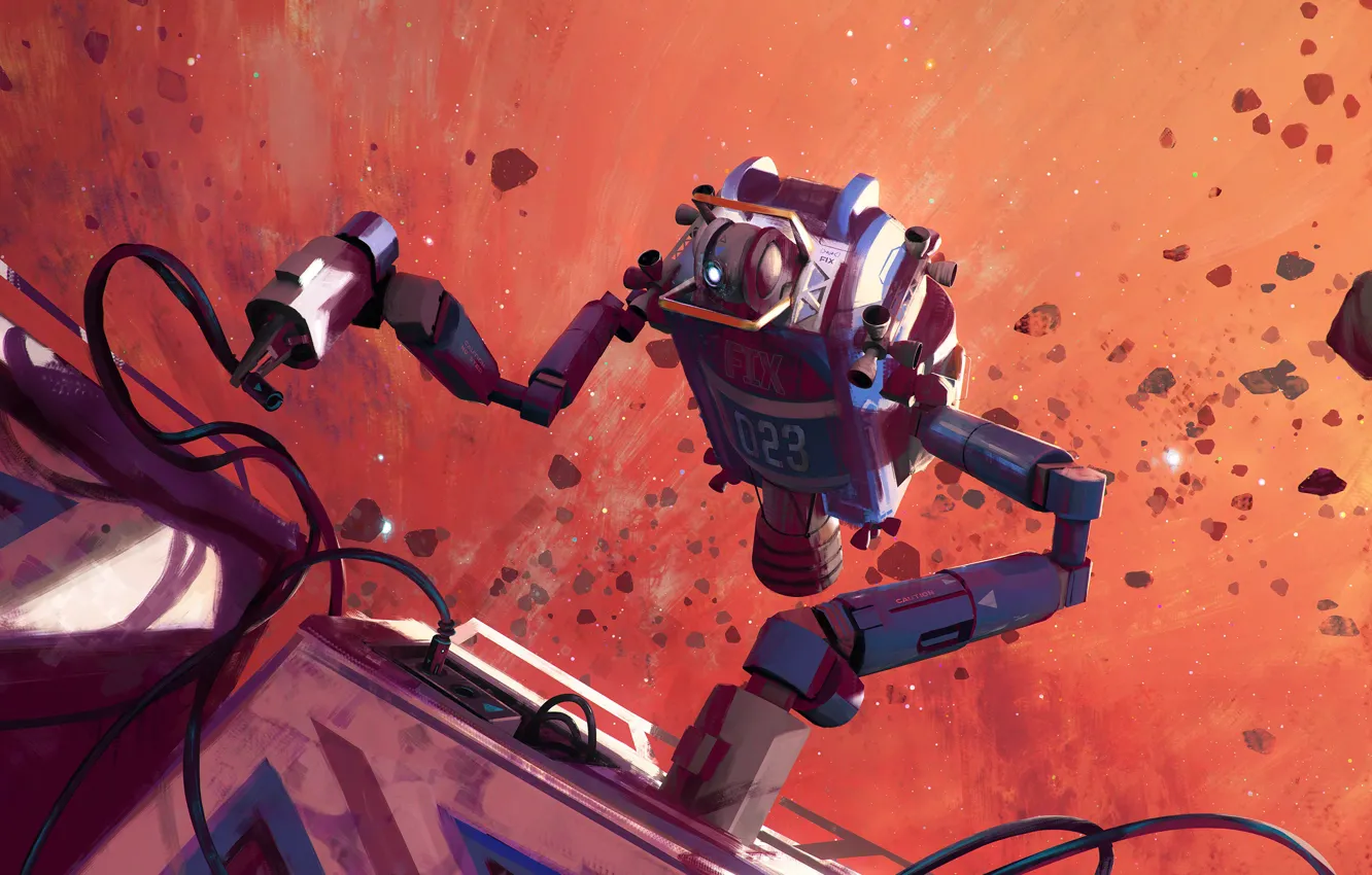 Photo wallpaper space, robot, asteroids, service, fix