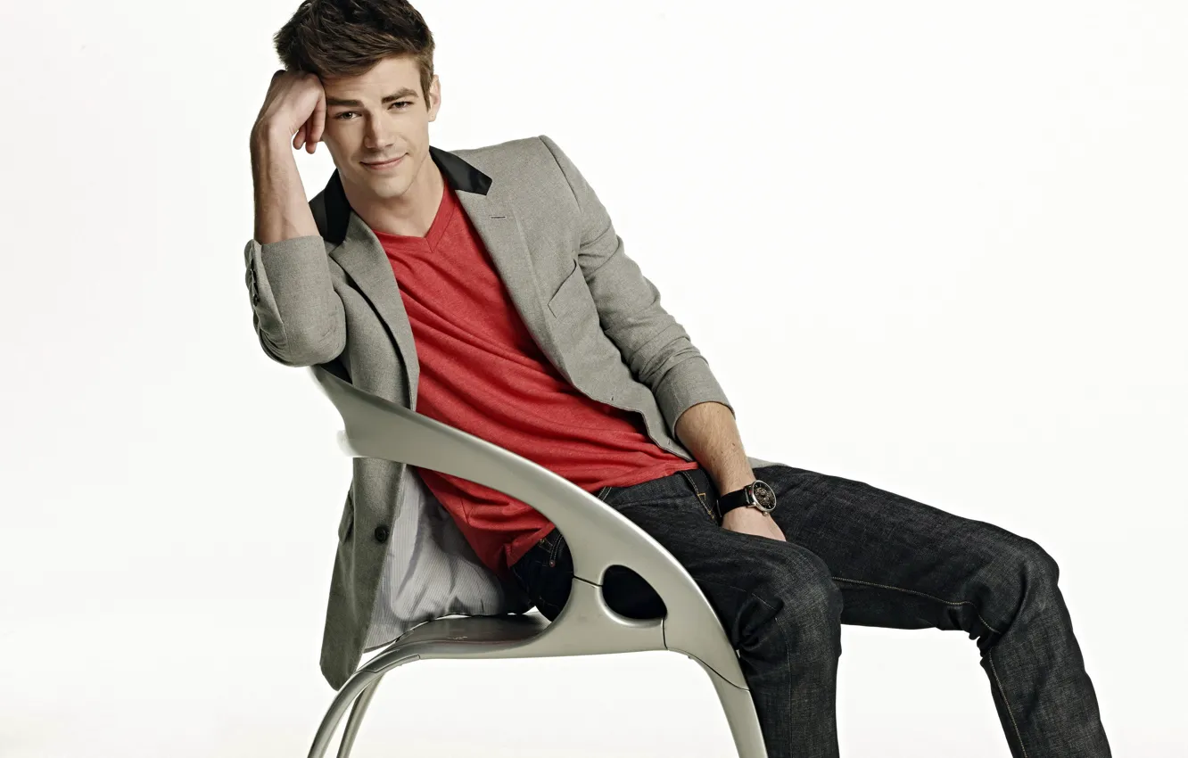 Photo wallpaper style, background, chair, guy, actor, sitting, Grant Gustin