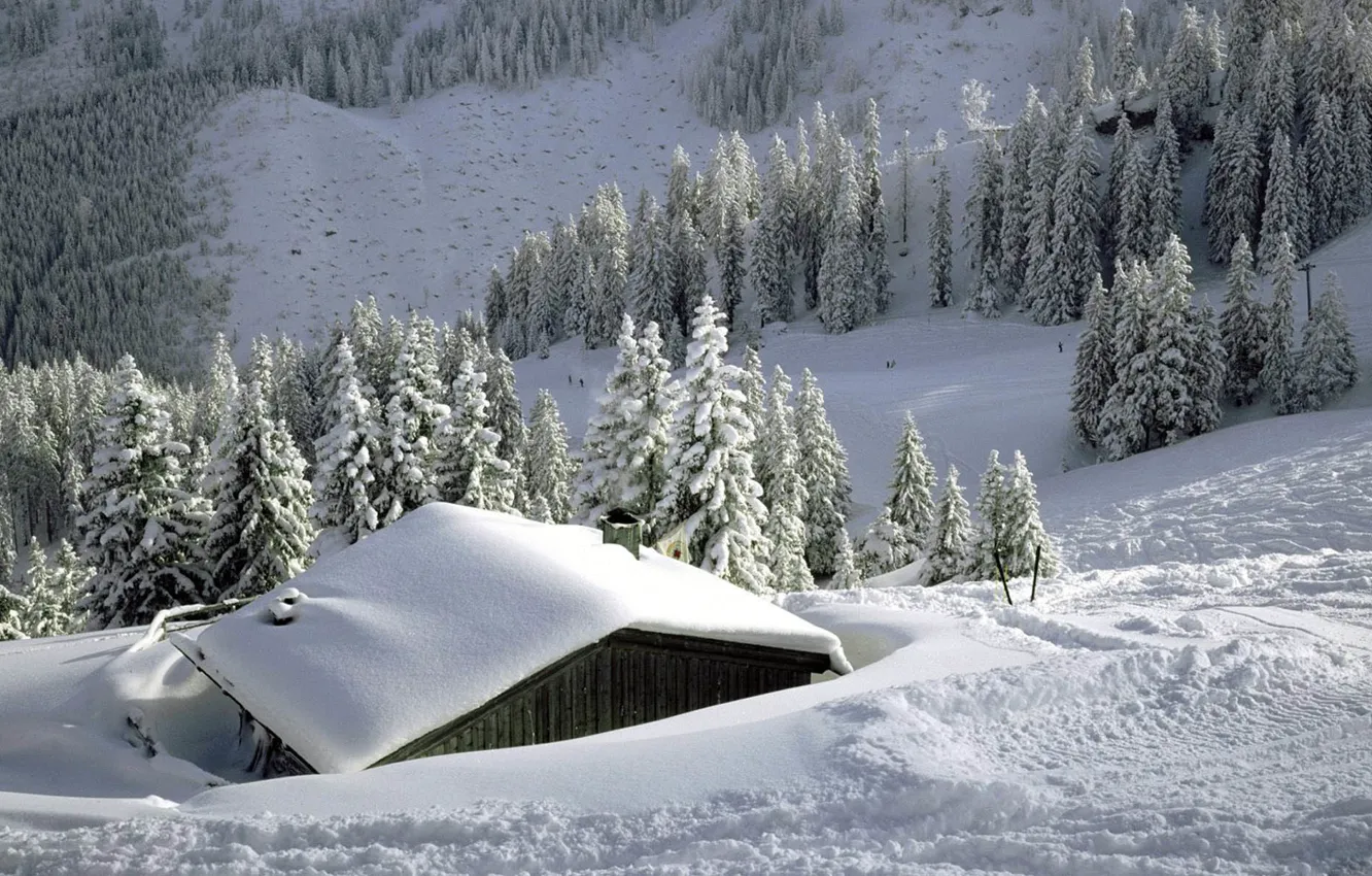 Photo wallpaper house, winter, snow
