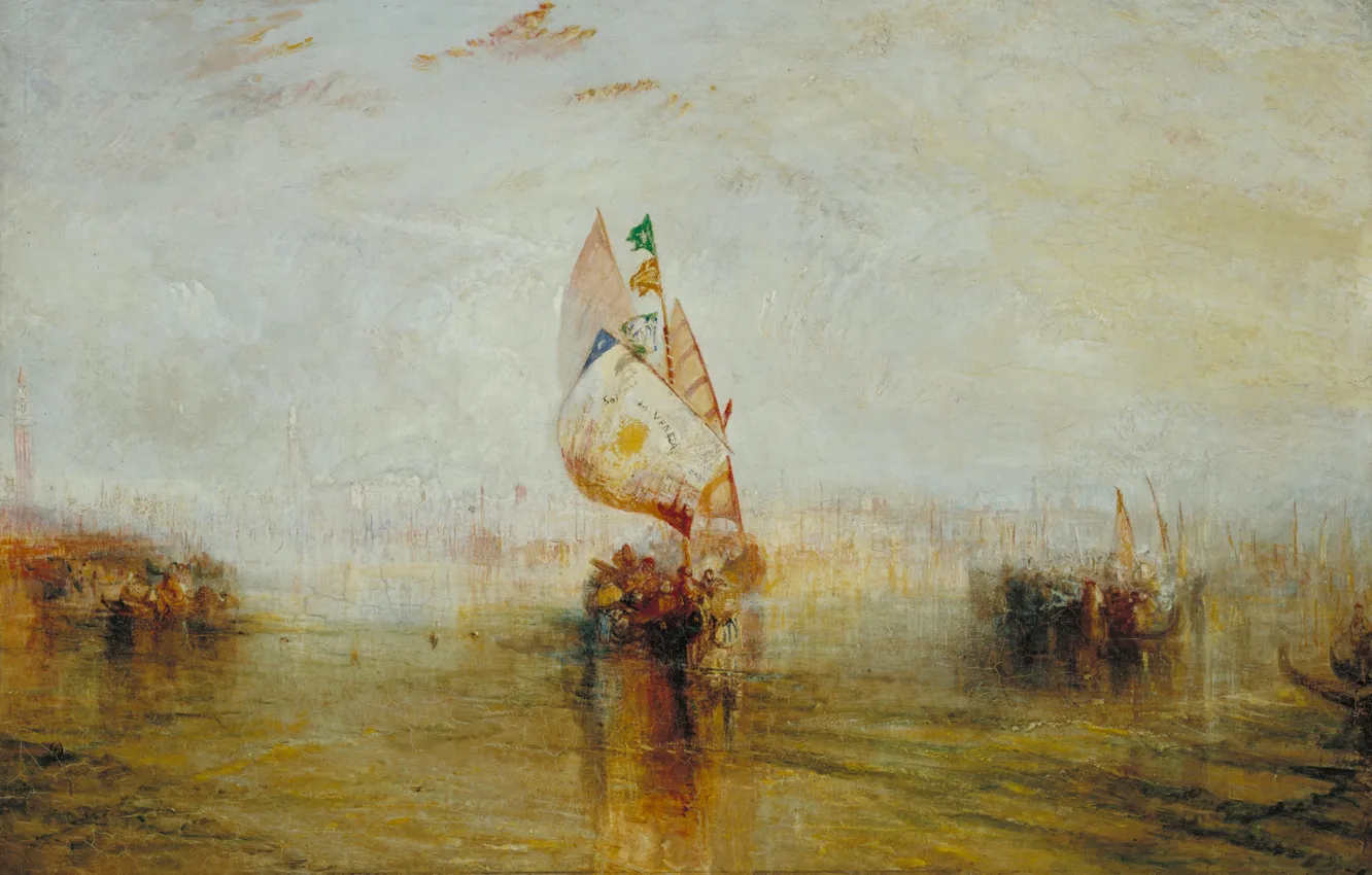 Photo wallpaper boat, picture, watercolor, sail, seascape, William Turner, The Sun of Venice Going to Sea