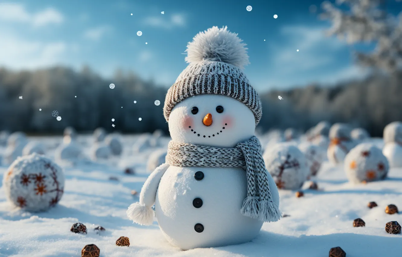 Photo wallpaper winter, snow, new year, Christmas, snowman, Christmas, night, winter
