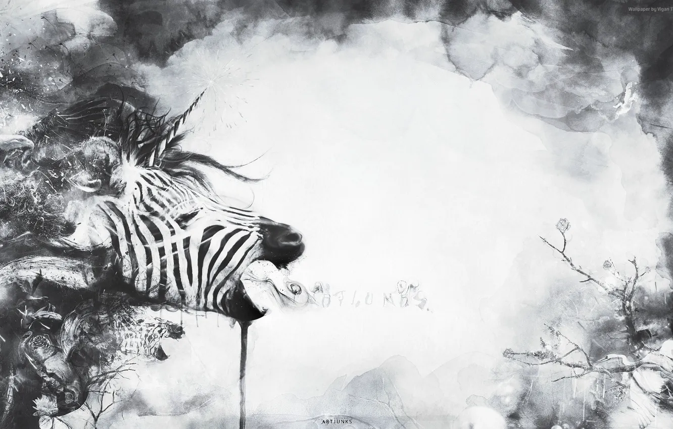 Photo wallpaper abstraction, plant, Zebra, unicorn