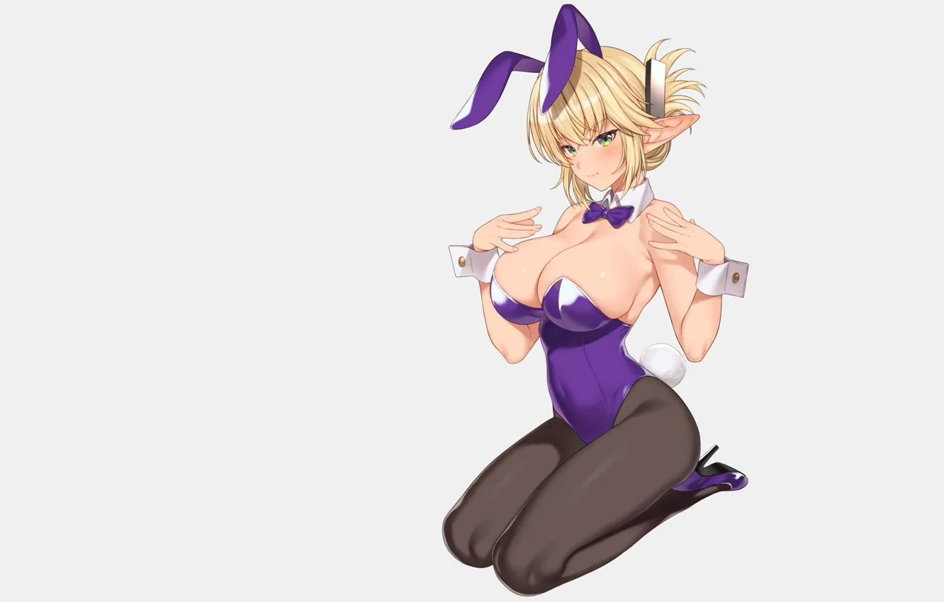 Photo wallpaper girl, hot, sexy, boobs, anime, stockings, purple, blonde