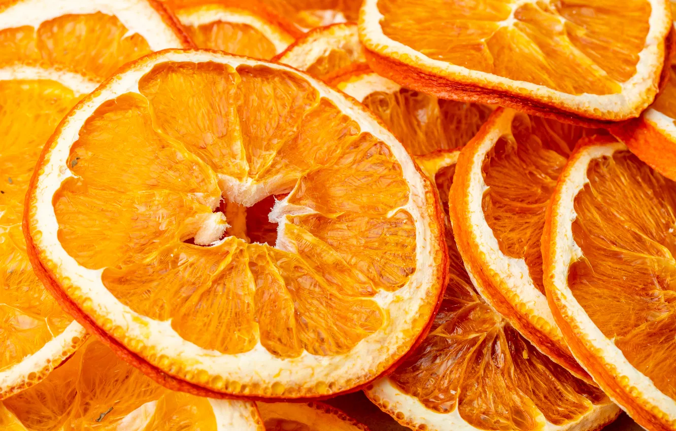 Photo wallpaper macro, orange, slices, dried