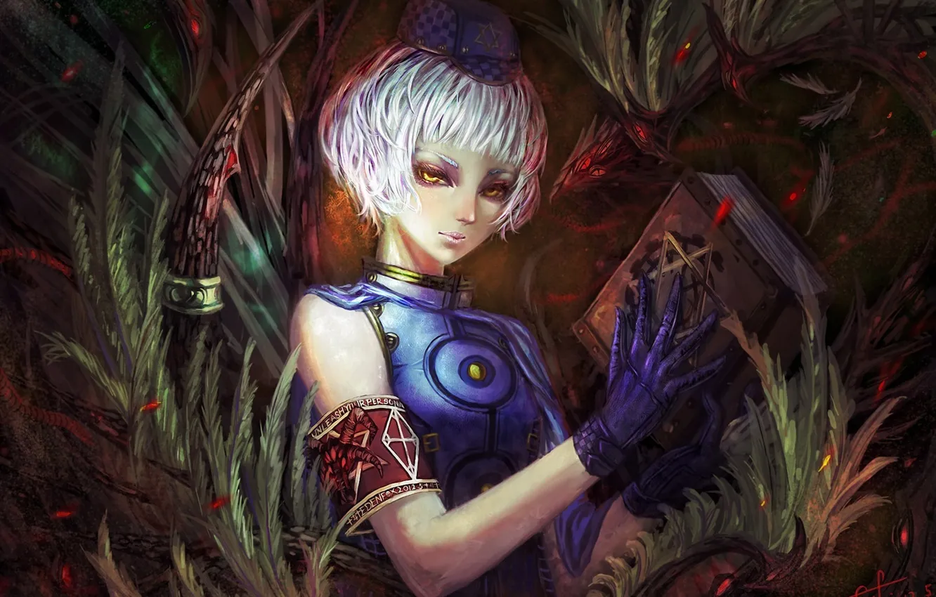 Photo wallpaper eyes, girl, monster, symbol, book, headband, form, person 3