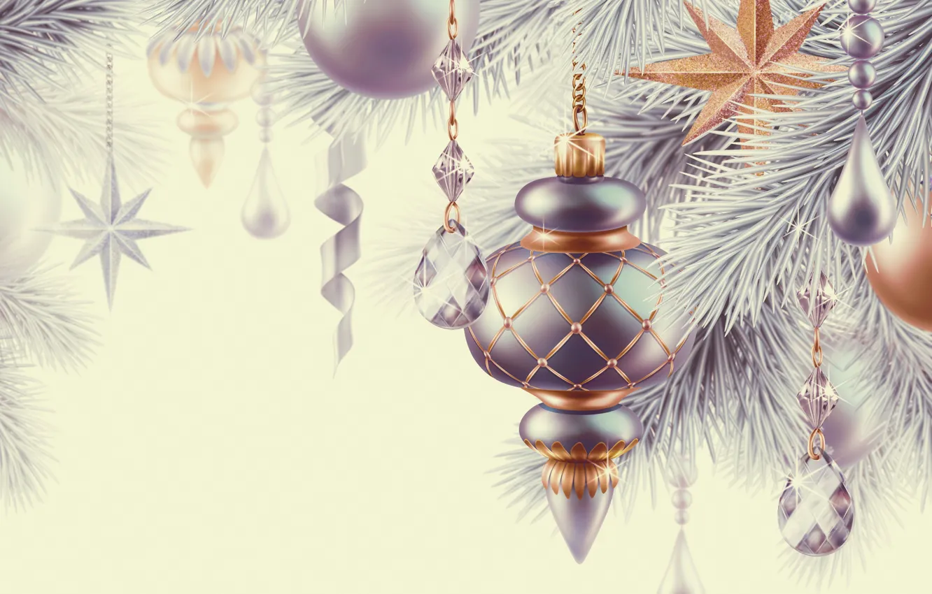 Photo wallpaper stars, decoration, holiday, balls, Christmas, star, Christmas, balls