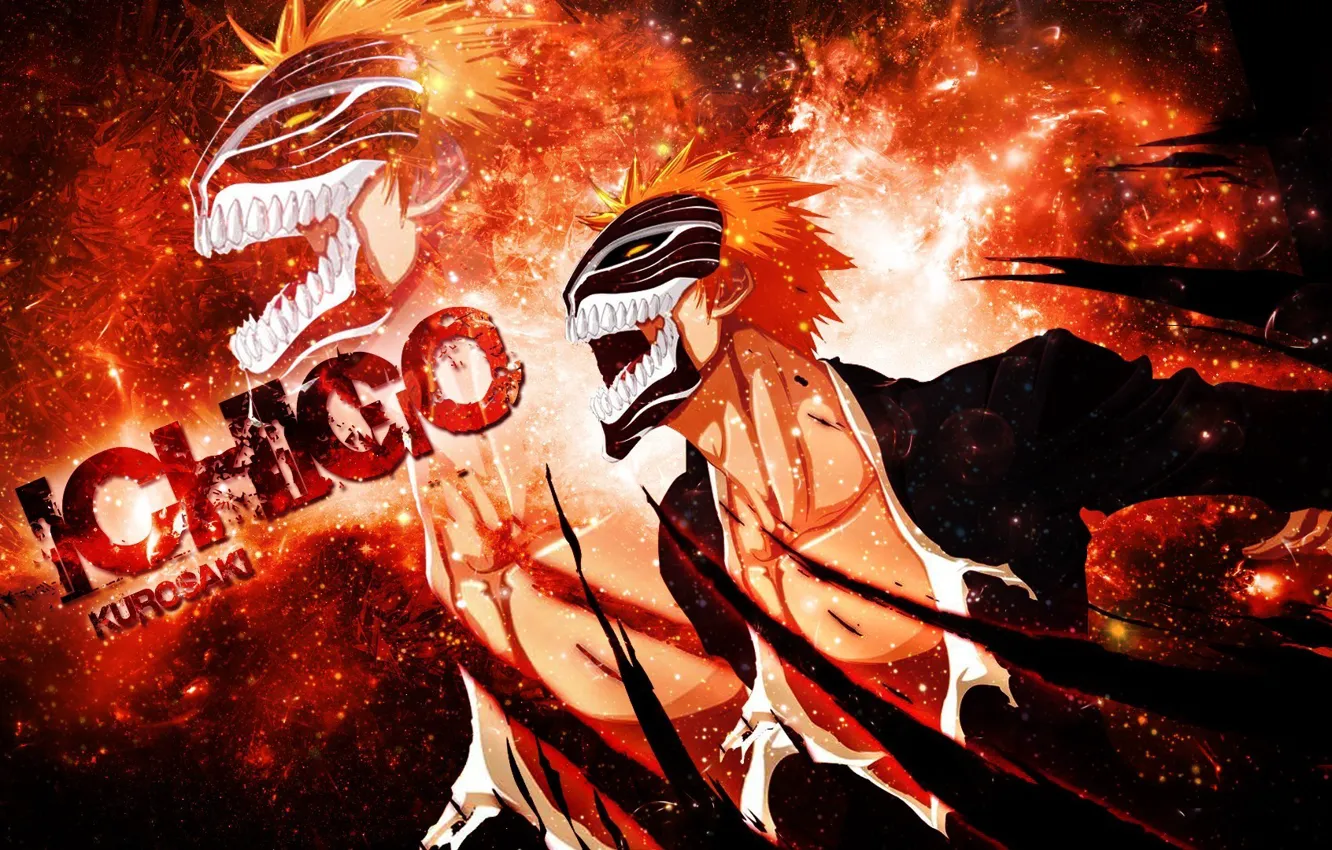 Photo wallpaper fire, flame, game, Bleach, anime, power, man, boy