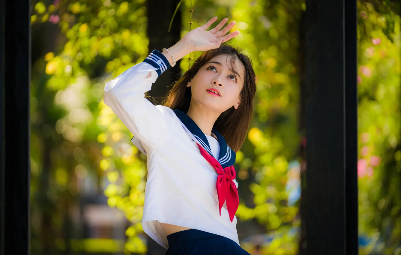 Photo wallpaper girl, tie, blouse, Asian