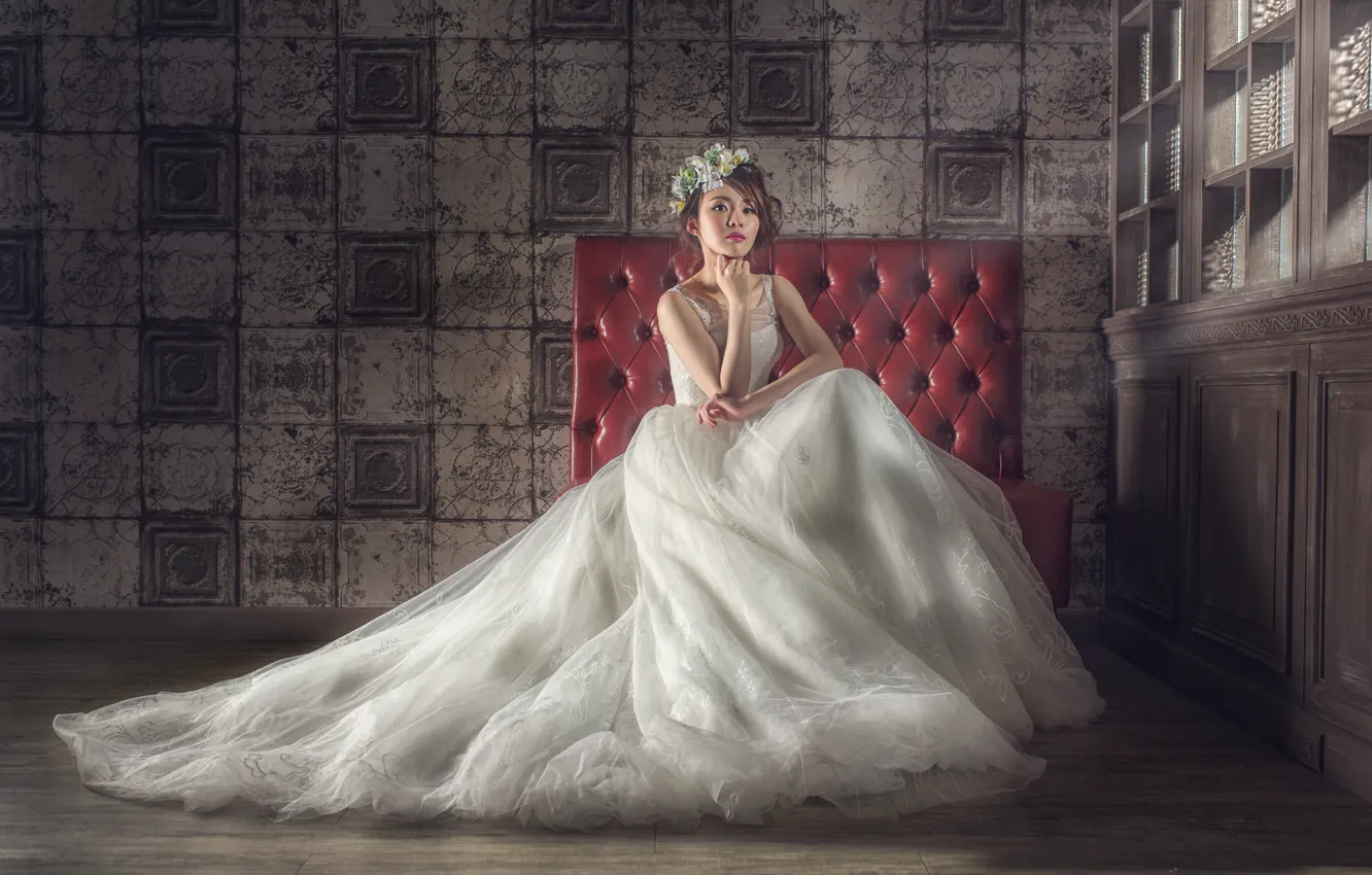 Photo wallpaper girl, pose, Asian, the bride