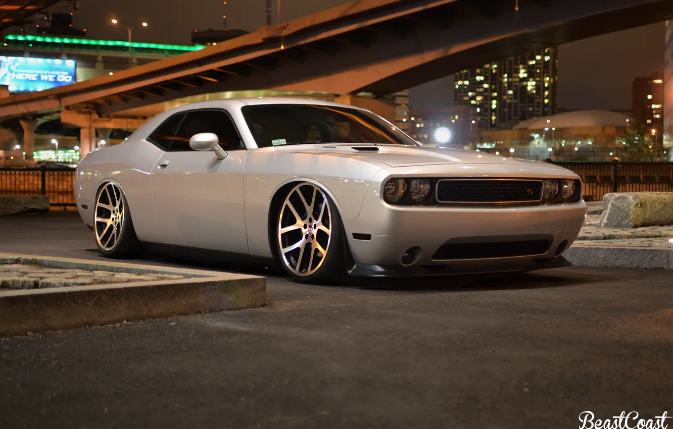 Photo wallpaper Dodge, Challenger, bridge, Night